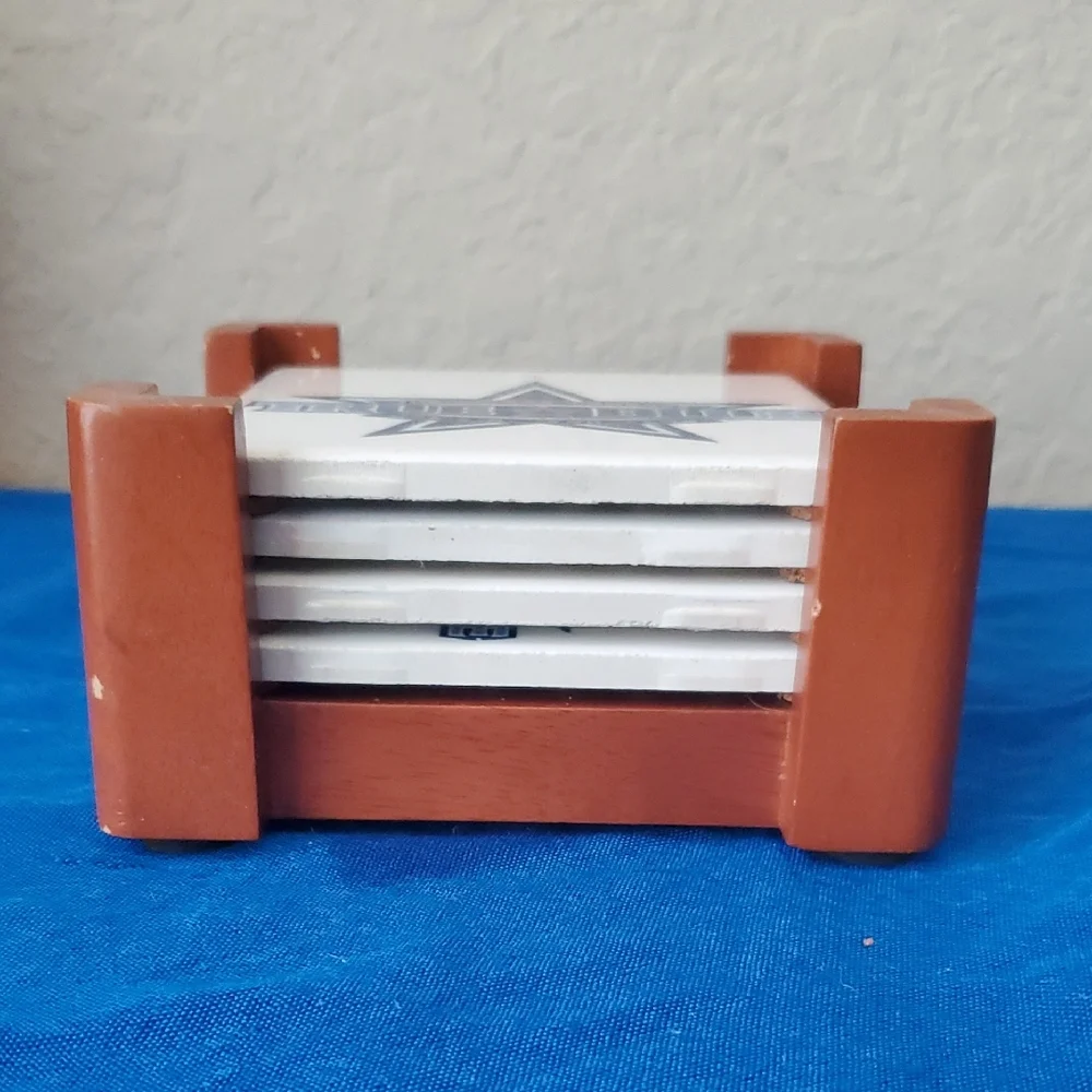 True Blue Star Ceramic Coaster Set with Holder